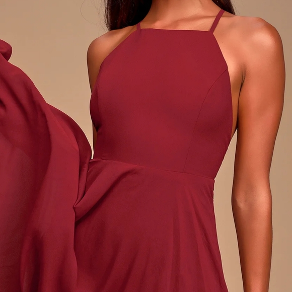 Lulu's Burgundy Halter Bridesmaid Dress - Picture 5 of 14